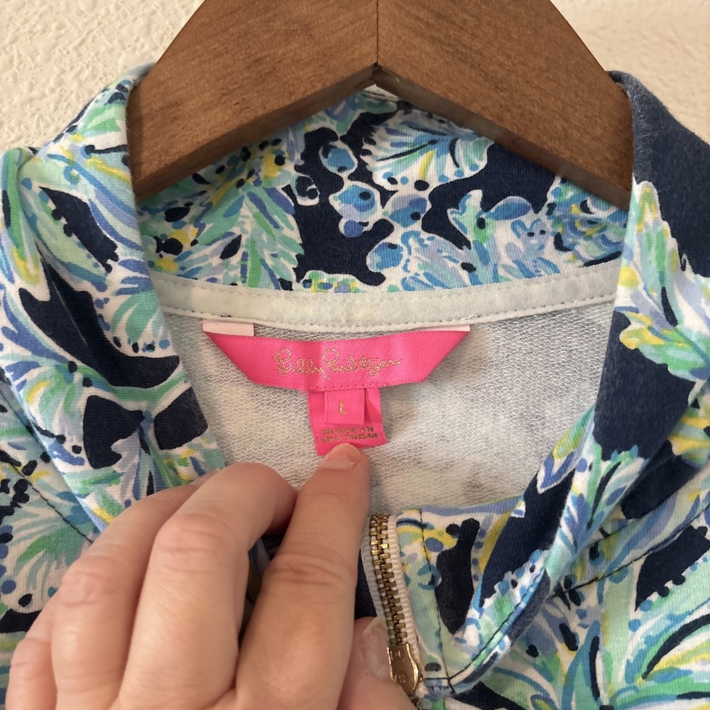 Lilly Pulitzer Betsey Zip Up Scuba Doo High Tide Jacket Blue Size Large Preppy - Picture 2 of 7